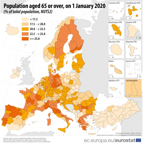 
Пятая часть населения Евросоюза старше 65 лет
