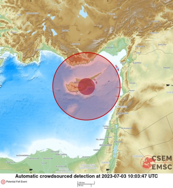 В понедельник на Кипре произошло небольшое землетрясение